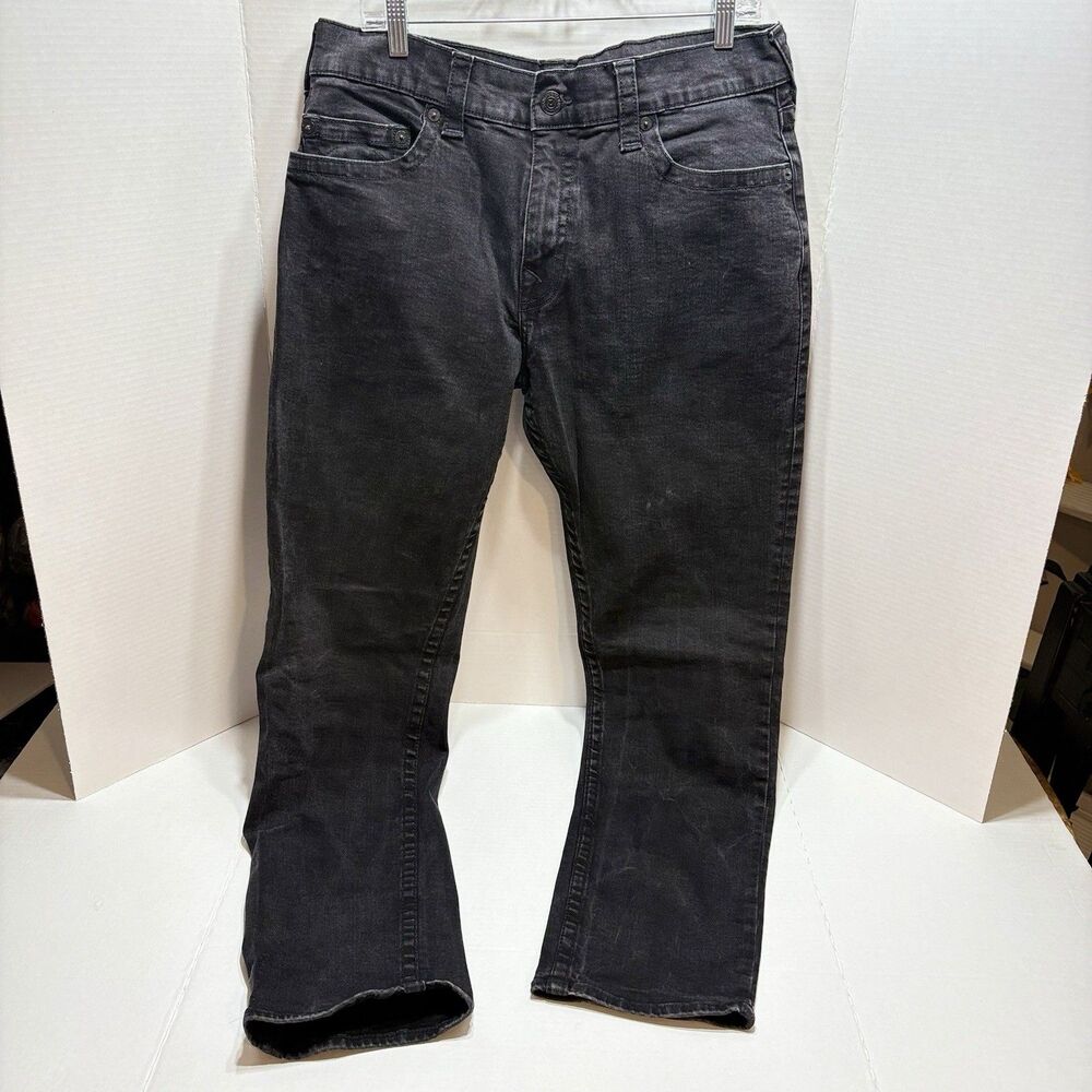 True Religion Jeans Mens 38x32 Black Geno Dark Relaxed Slim Stretch Dark Wash